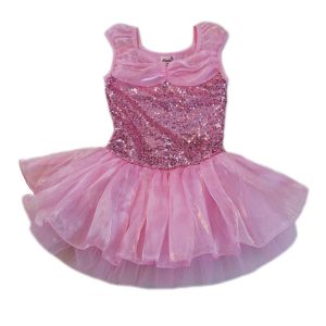Babyrosa Ballettkleid für Mädchen mit Pailletten und mehrlagigem Rock – S (9–24 Monate) bis XL (6–8)