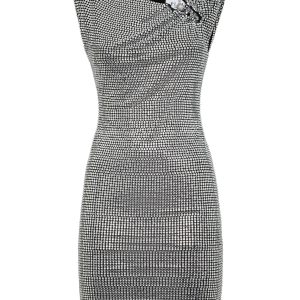 Fluo Strass Minikleid mit gepolsterten Schultern