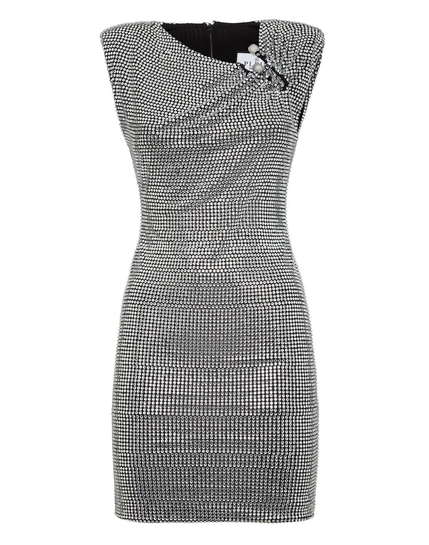 Fluo Strass Minikleid mit gepolsterten Schultern