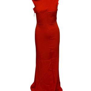 Roand Mouret Abendkleid aus orangefarbener Viskose mit asymmetrischem Ausschnitt – 7748635099196