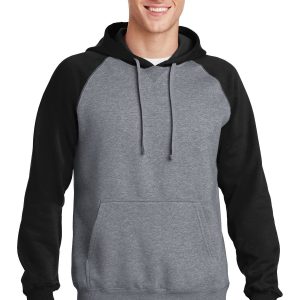 Sport-Tek Herren-Raglan-Kapuzen-Sweatshirt zum Überziehen im Colorblock-Design