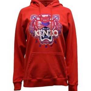 Kenzo Paris Kapuzenpullover aus roter Baumwolle mit gesticktem Tigerlogo
