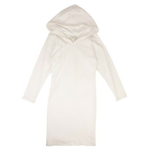 Optisch weißes Baumwoll-Midikleid mit Kapuze