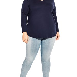 Top Pullover – Baumwolle, V-Ausschnitt, Damen, große Größen