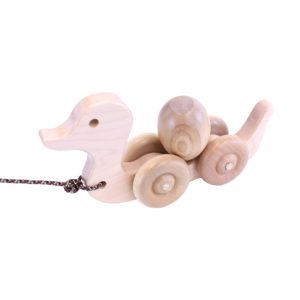 Holz-Enten-Nachziehspielzeug für Kleinkinder mit Rädern und rotierendem Ei