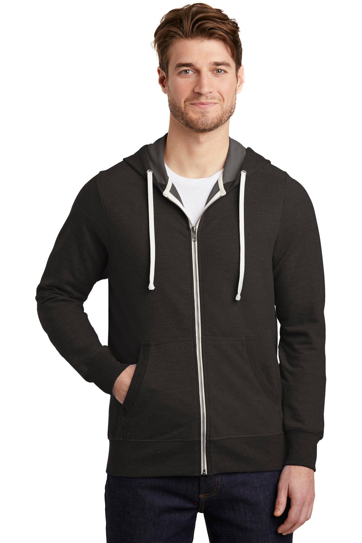 District Perfect Tri French Terry Kapuzenjacke mit durchgehendem Reißverschluss – DT356