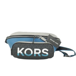 Michael Kors Cooper große Damen-Utility-Gürteltasche aus Leder mit gesticktem Logo in Blue Multi