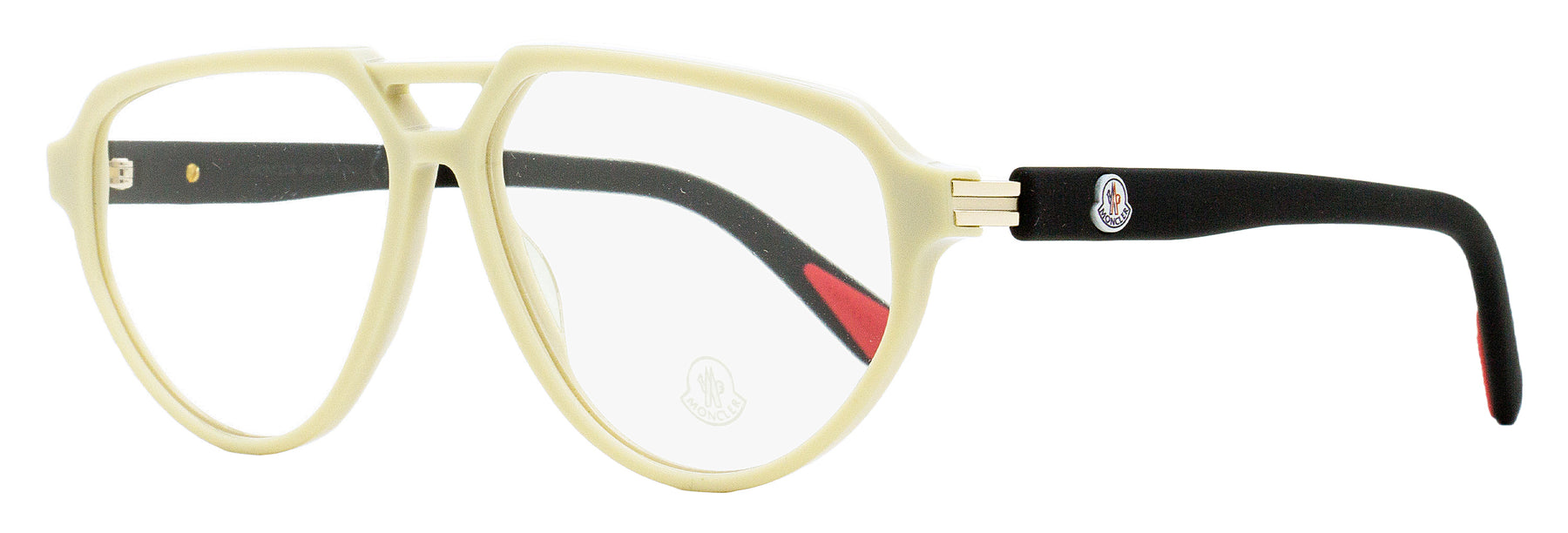 Moncler ML5162 057 57mm Brille – Pilotenform, Herren, Schwarz, Beige