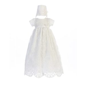 Bonnie weißes Baby-Mädchen-Taufkleid aus Tüll mit Hut, 0–18 Monate