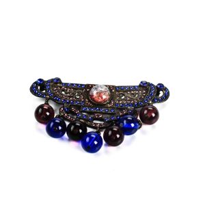 Designer Vintage Brosche – Sterlingsilber, Jugendstil, Cabochon, Damen, Perlenbesatz, Glas