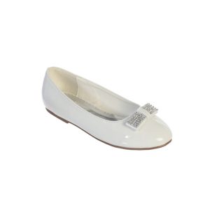 Weiße Mädchen-Lacklederballerinas mit Glitzer und Strassschleife, Kleinkindgröße 9 bis Kindergröße 5