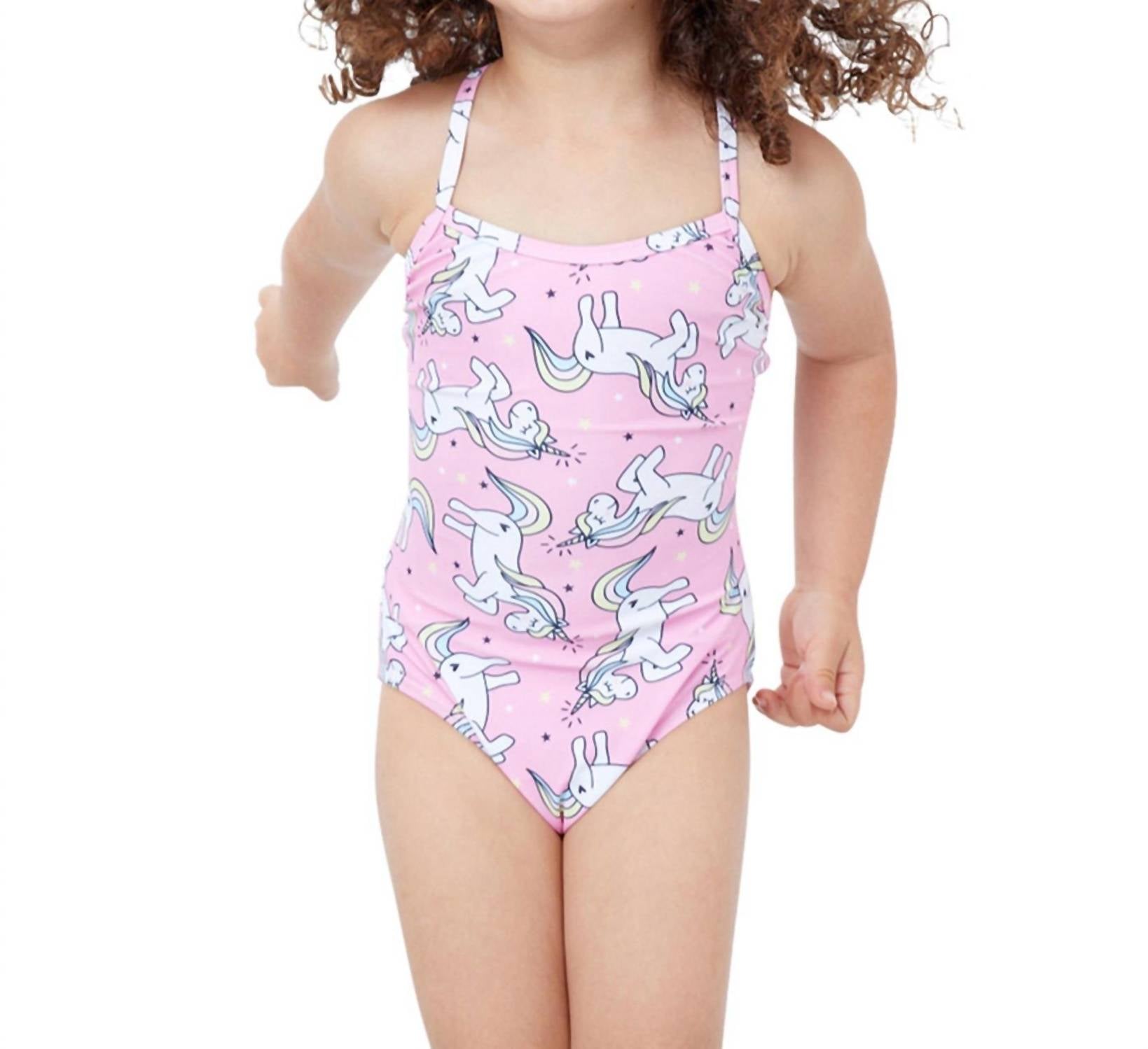 Mädchen-Badeanzug mit Rundhalsausschnitt – GTK Pink Unicorn – 7733847097404