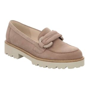 Damen-Loafer aus Veloursleder mit mittlerem Plateau – Taupe