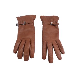 Moschino gefütterte Lederhandschuhe mit Herzdetail – Braun