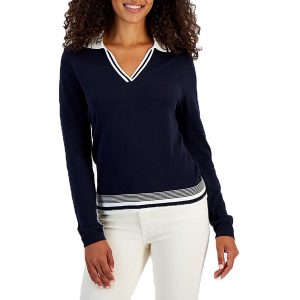 Strickpullover mit Kragen und V-Ausschnitt