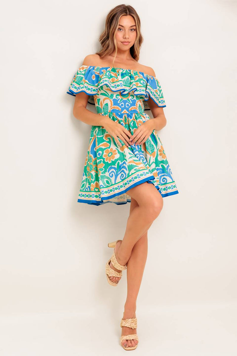 COASTAL LOVE SAGE gewebtes Minikleid – Blau