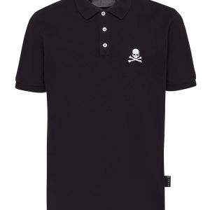 Kurzarm-Poloshirt, schmale Passform, Totenkopfmotiv – 7644993519676