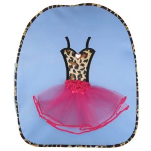 Blau-rosa Mädchen-Rucksack mit Leopardenmuster und Ballett-Tutu-Kleid-Detail