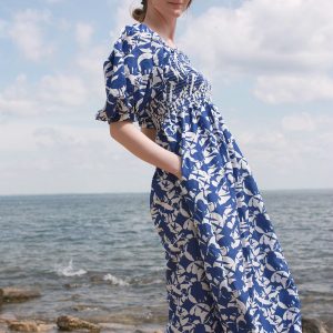 Animal World gesmoktes Kleid aus Baumwolle und Seide