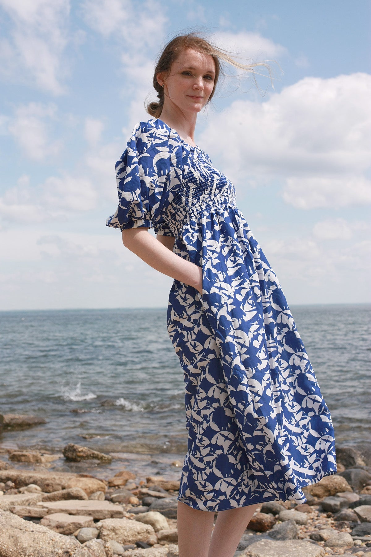 Animal World gesmoktes Kleid aus Baumwolle und Seide