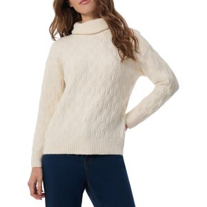 Rollkragenpullover im Zopfstrick mit Rippbesatz
