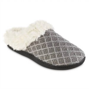 Damen-Strickhausschuhe mit Rautenmuster und geschlossener Ferse – Hellgrau – 7733789458492