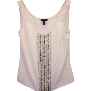 Escada Top – Seide, ärmellos, mit Pailletten, Weiß – 7748641259580