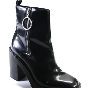 Allsaints Stiefeletten – runde Zehenpartie, Leder, Stretch, Damen, Reißverschluss, Schwarz
