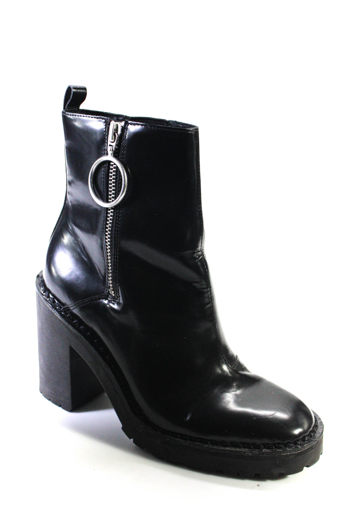 Allsaints Stiefeletten – runde Zehenpartie, Leder, Stretch, Damen, Reißverschluss, Schwarz