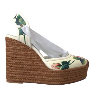 Dolce & Gabbana gebrauchte Damen-Sandalen mit Blumenmuster und Keilabsatz