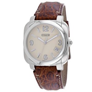 Coach Herren Quarzuhr – Zifferblatt: Beige, braunes Lederarmband, Silberfarben