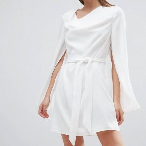 Interrupt Damen-Minikleid mit Bindegürtel – Weiß
