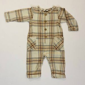 ' kurzer Overall – Flanell, Taupe, hell, Kinder