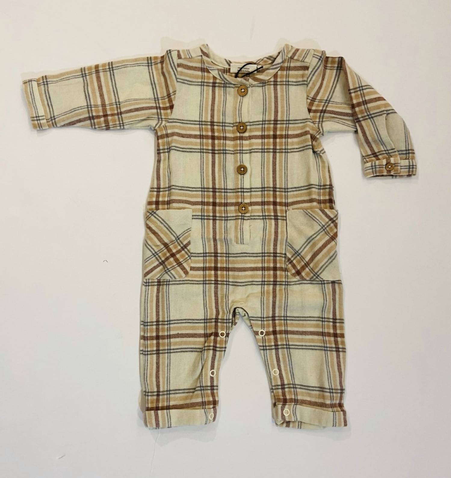 ' kurzer Overall – Flanell, Taupe, hell, Kinder