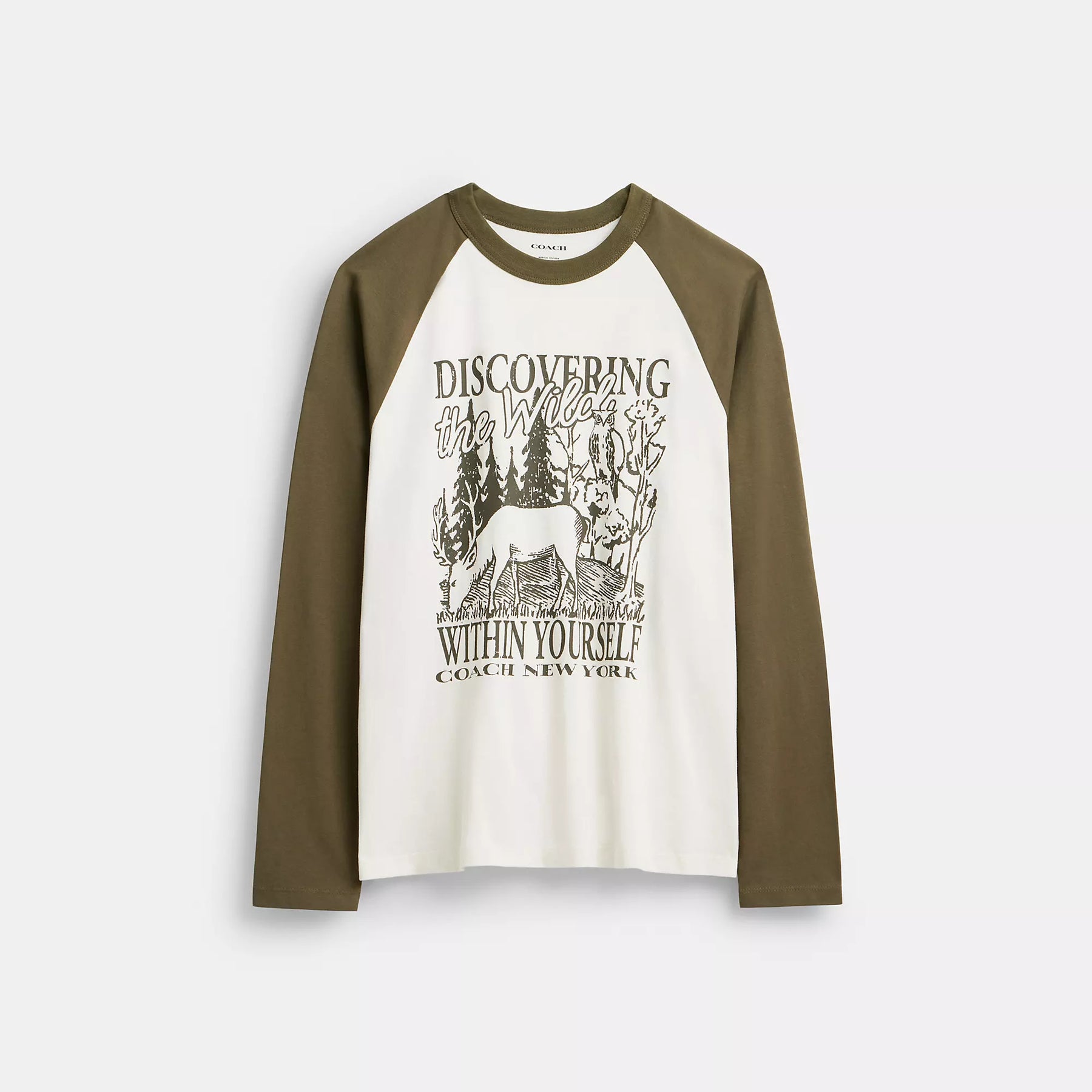 Coach Outlet Wild T-Shirt – Bio-Baumwolle, Langarm, Rundhalsausschnitt, Raglanärmel