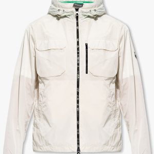 Duvetica neue weiße Herren-Windjacke mit Kapuze und Reißverschluss