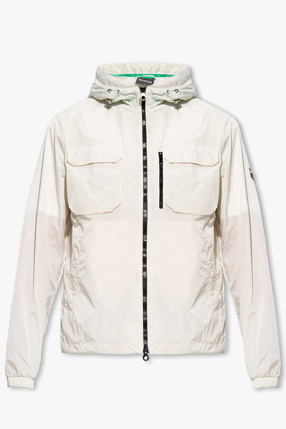 Duvetica neue weiße Herren-Windjacke mit Kapuze und Reißverschluss