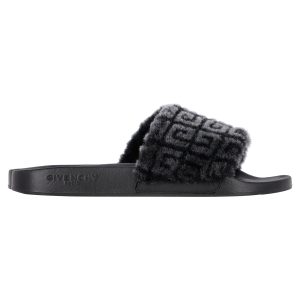 Givenchy Gummi-Pantoletten mit Lammfell und Logoprint in Schwarz