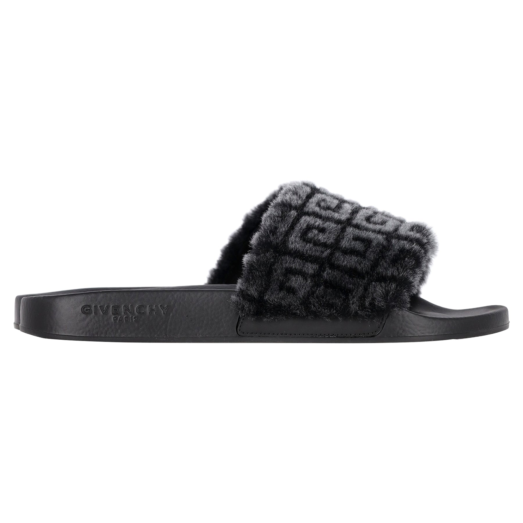 Givenchy Gummi-Pantoletten mit Lammfell und Logoprint in Schwarz