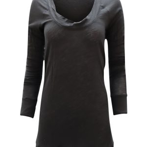 Donna Karan langärmeliges Oberteil aus dunkelgrauer Wolle mit weitem Rundhalsausschnitt – 7748635263036
