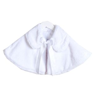 Weißes elegantes Kunstfell-Cape mit Kragen und Satin-Bindeband für größere Mädchen – 8–12
