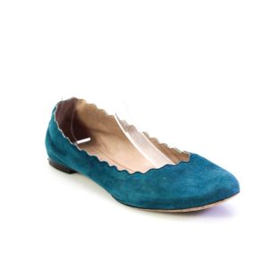 Chloe Shoes Ballerinas – Bogenkante, Leder, Damen, Veloursleder, Grün, dunkel