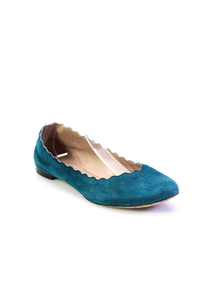 Chloe Shoes Ballerinas – Bogenkante, Leder, Damen, Veloursleder, Grün, dunkel