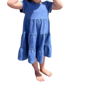 Iona gestuftes Rüschenkleid – Blau – 7733865906236