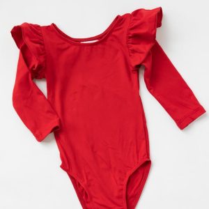 Gymnastikbody – lange Flügelärmel, Rot