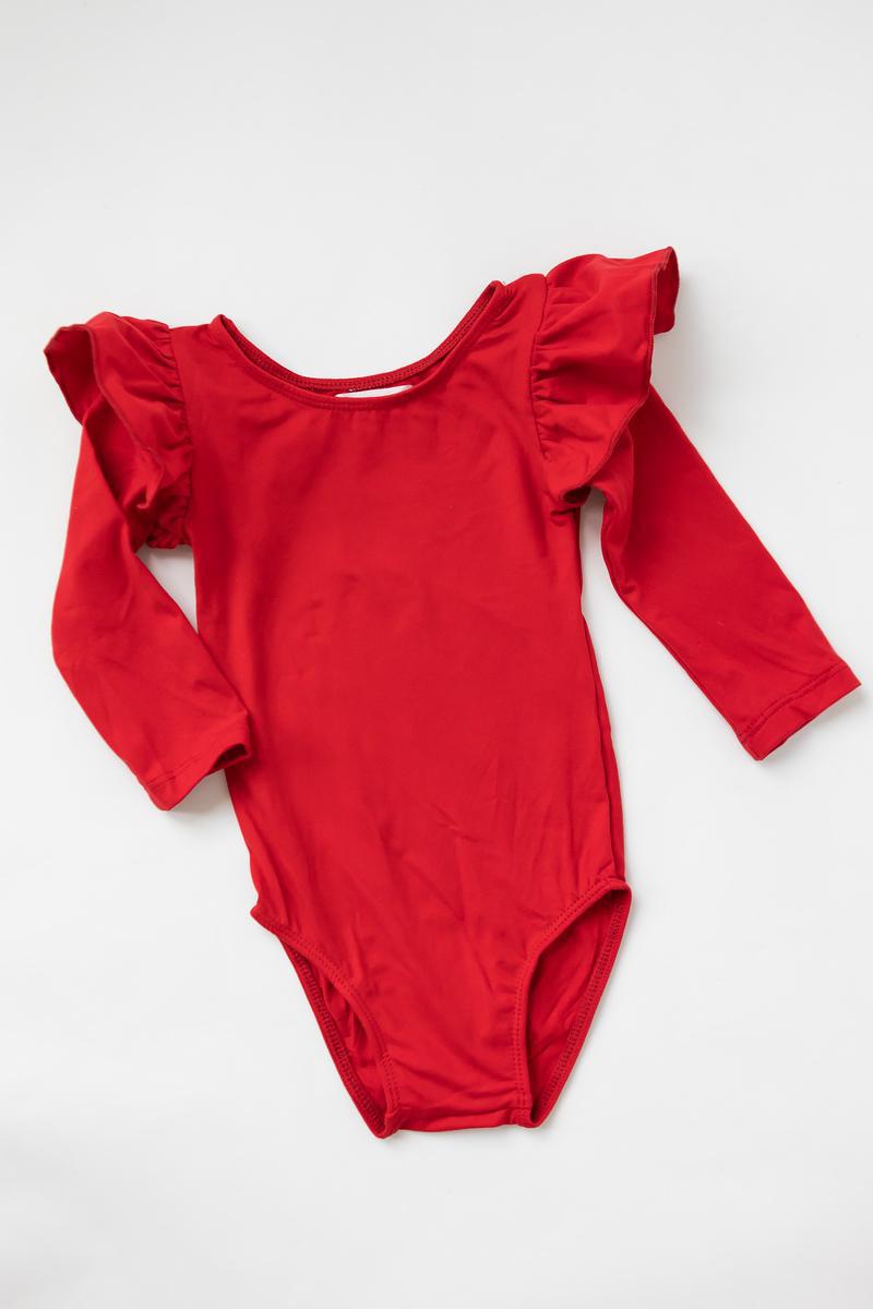 Gymnastikbody – lange Flügelärmel, Rot