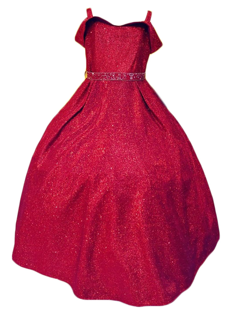 Mitternachtsblaues metallisches schulterfreies Blumenmädchenkleid, Größe 2