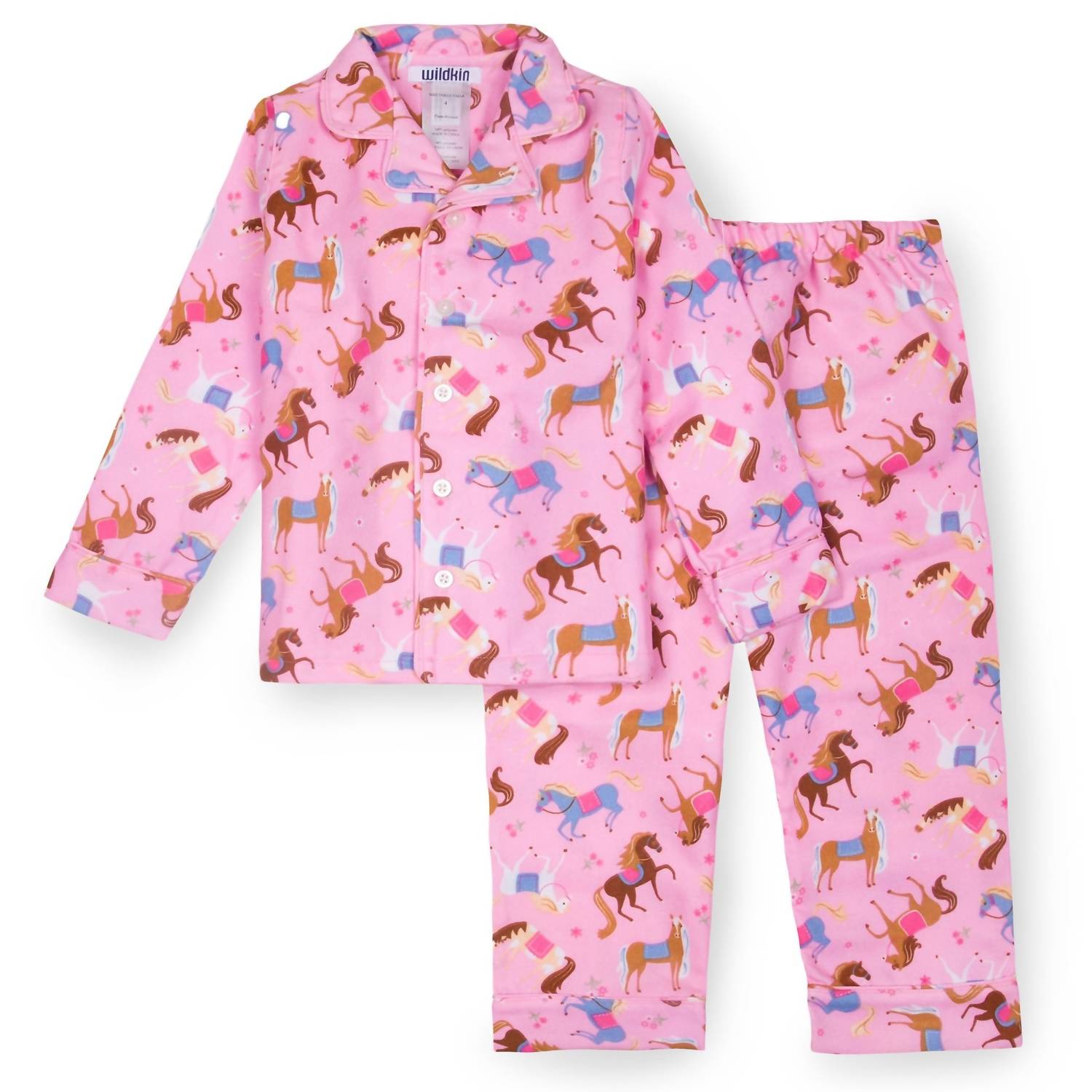 Rosa Mädchen-Flanellpyjama mit Pferdemotiv