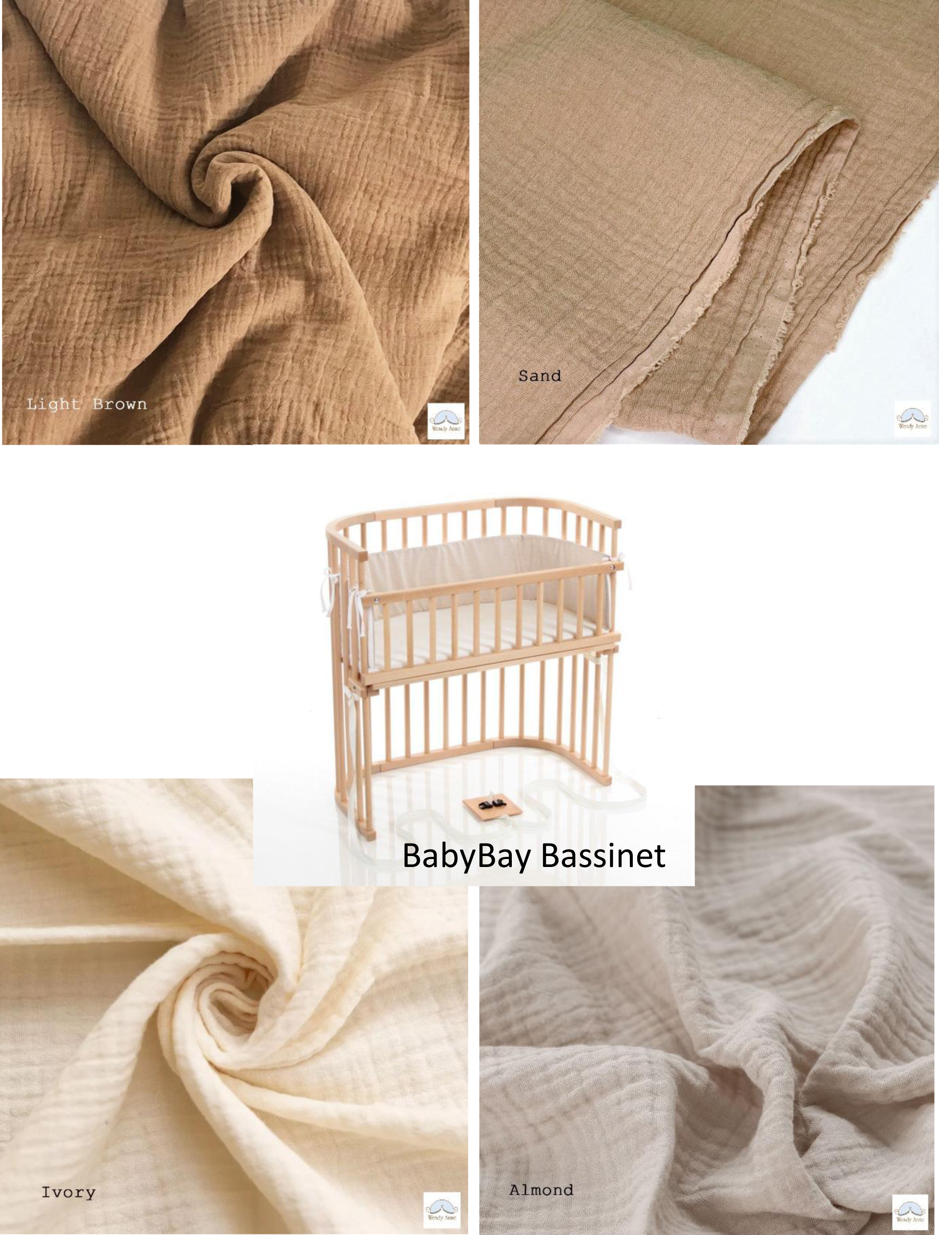 Maßgefertigtes Spannbettlaken aus Bio-Baumwollgaze für Baby Bay Babywiege