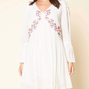 Timothy Peasant Kleid – bestickt, Weiß